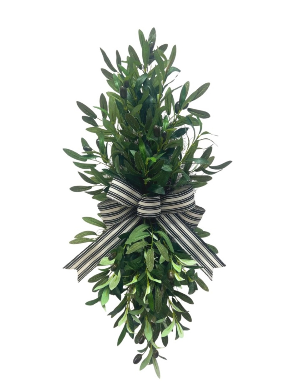 Lighted Olive Leaf Swag with Striped Bow Home Decor